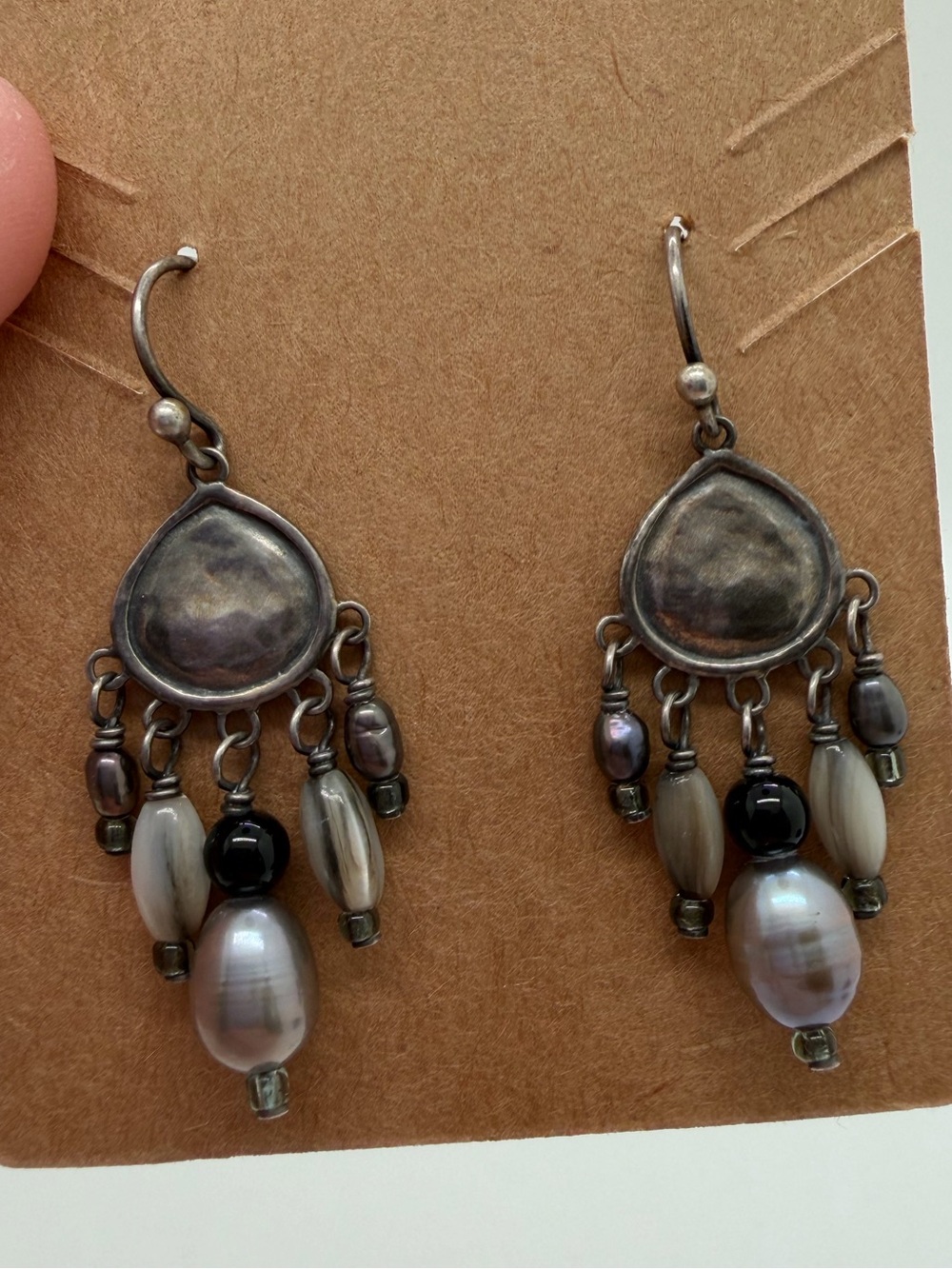 Sterling silver pearl and glass dangle earrings